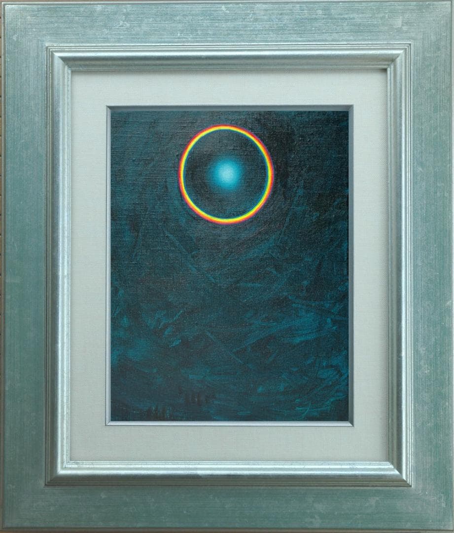 油絵 菅家令子 絵 絵画インテリア額付(薄青緑)F3-GB62023 風景祈希望