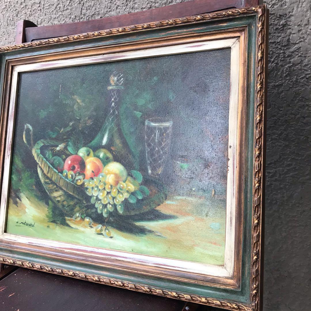 USA製 アンティーク　H.Motevakel 果実とグラス静物画 美術品