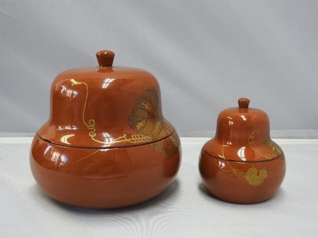 蒔絵瓢箪形　フタ物　大小一対　Ｍ1044