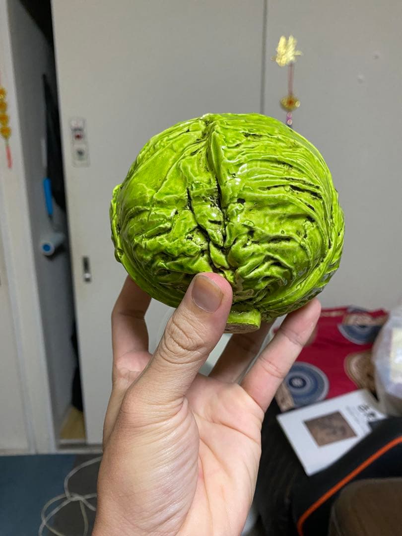 清朝　珍品 中国美術 古玩 乾隆年製 在款 キャベツ レタス 野菜 陶製置物