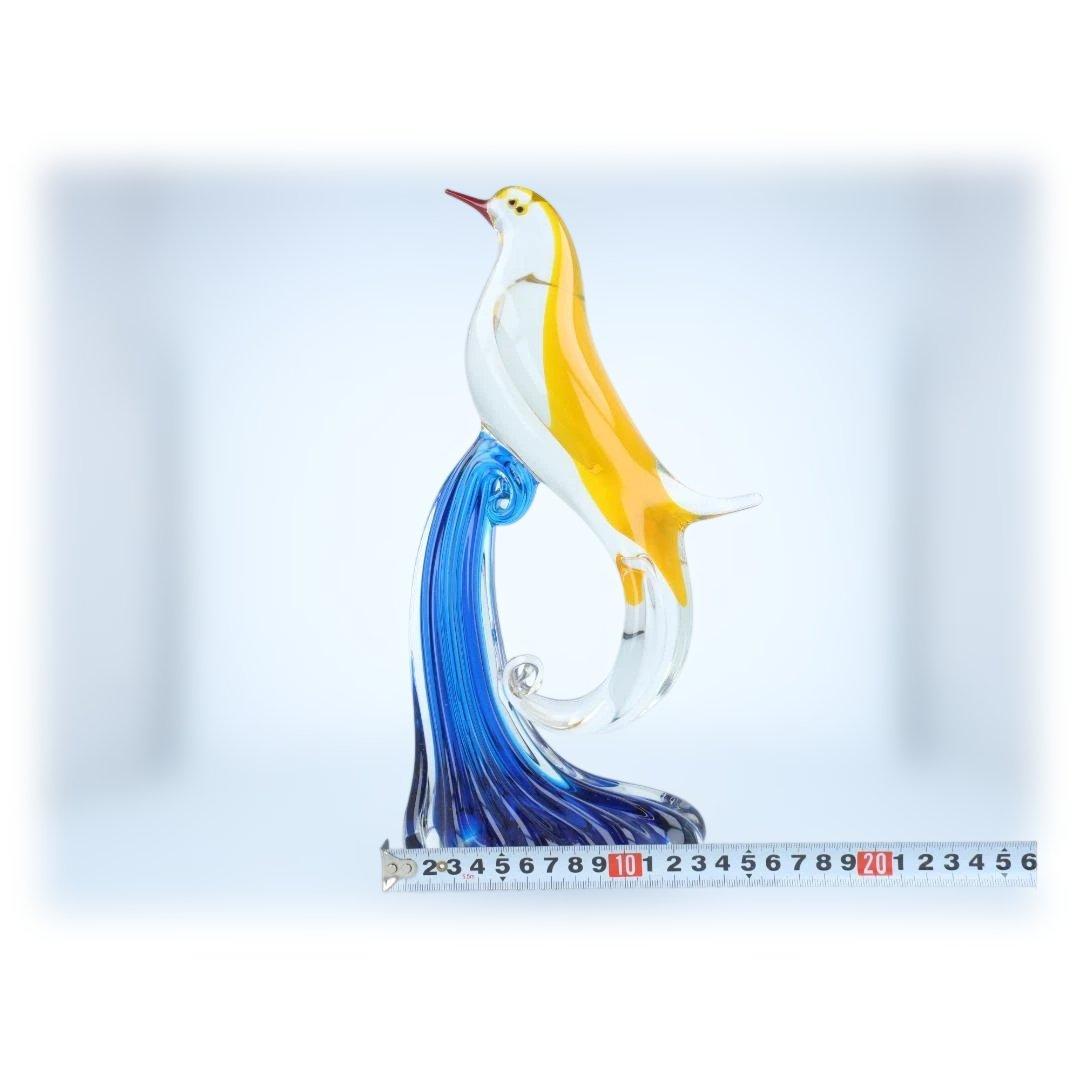 【美品】ガラス製 鳥と波のアートオブジェ 手吹き工芸 インテリア装飾品