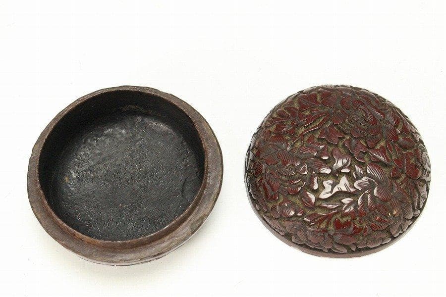 中国美術 茶道具 唐物 堆朱 刻 草花紋 香合 旧家蔵出