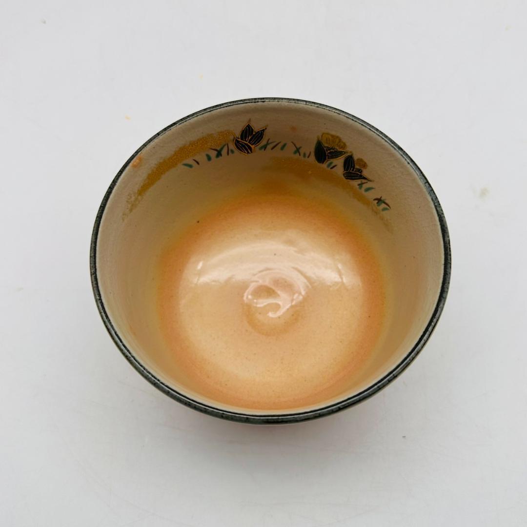 T　新品未使用　平安　紫雲造　乾山写福寿草文　茶碗　色絵　金彩　茶道具　花模様