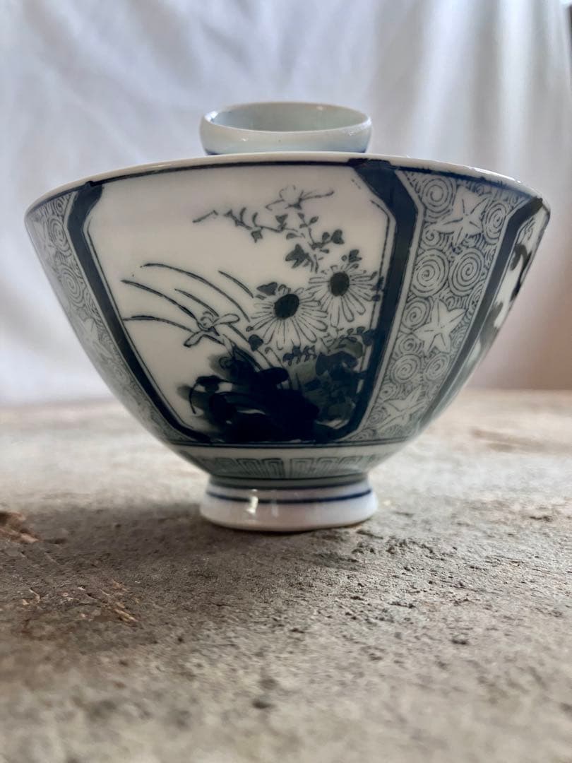 ✅古伊万里✅蓋付き椀18客/染付山水画/骨董/磁器