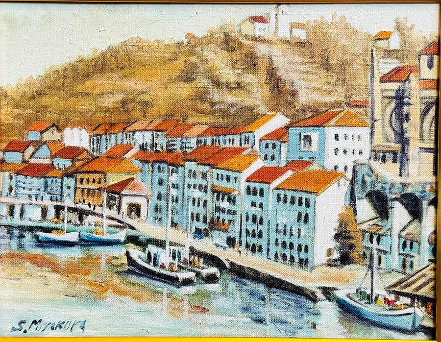 宮倉靖三 スペイン オニダロア 無所属 サイン有り インテリア 油彩 絵画 額装