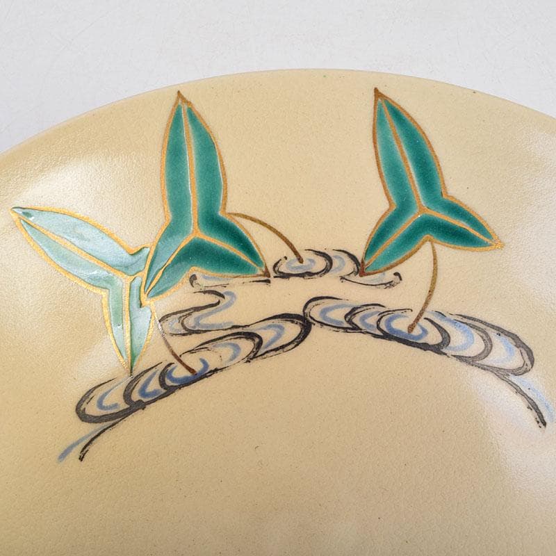 茶道具　京焼　宮川一三造　色絵　おもだか（沢瀉）茶碗　共箱　C　9269