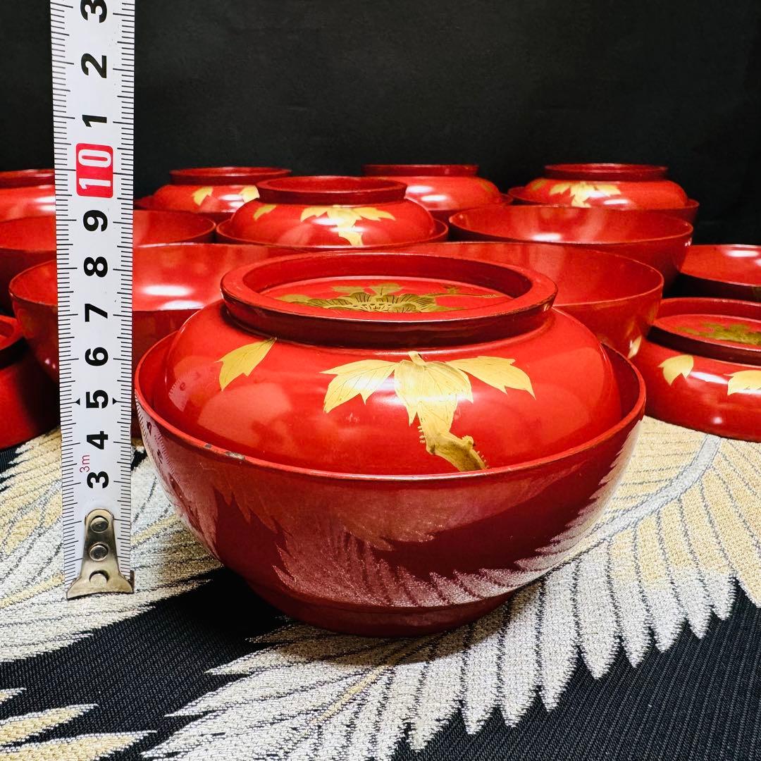 漆器　輪島塗　木製　蒔絵　溜塗　蓋付椀　吸物椀　汁椀　10客　時代物