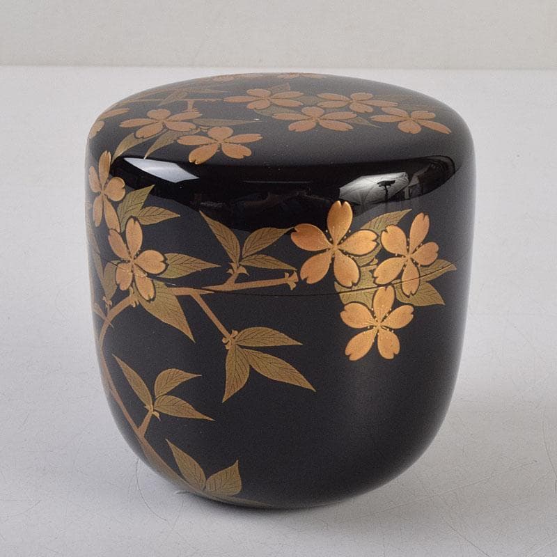 茶道具　輪島塗　佐藤幸一作　山桜之図　棗　共布共箱　M　R9294
