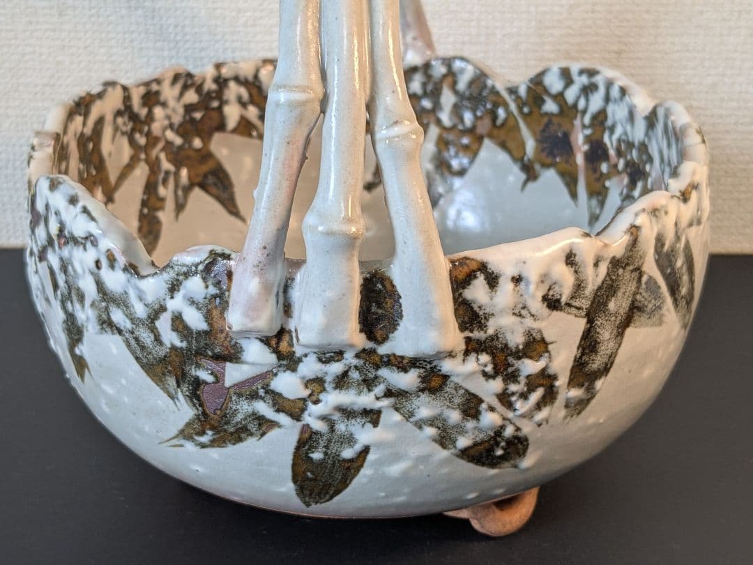 京焼 三浦竹泉 竹軒 倣仁阿弥道八翁造 乾山写雪笹画 手鉢 菓子器 二重箱