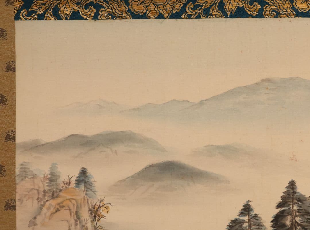 【真作】日本画 立野雪郷 吉野熊野 風景画 絹本 掛軸 富山県高岡 合箱 横物