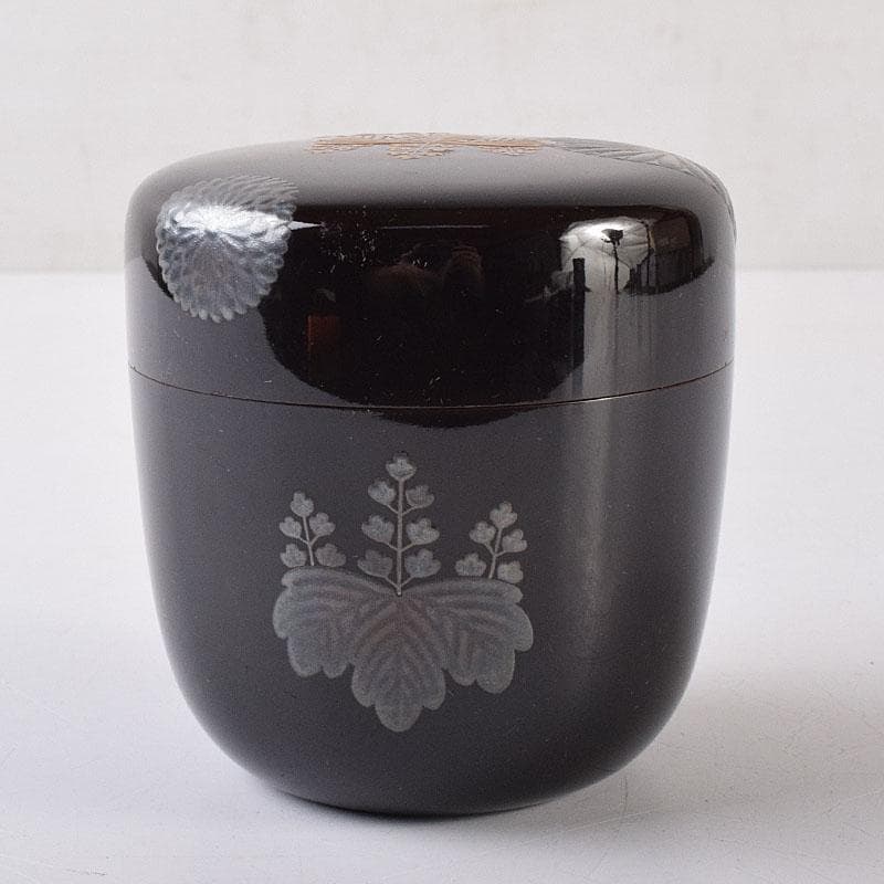 茶道具　黒漆　菊桐蒔絵　棗　仕覆付　時代箱　C　R8623