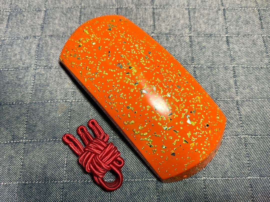【美品】津軽三味線 胴掛け 五分大 朱色系 螺鈿 貝入 漆研ぎ出し 高級品 音緒