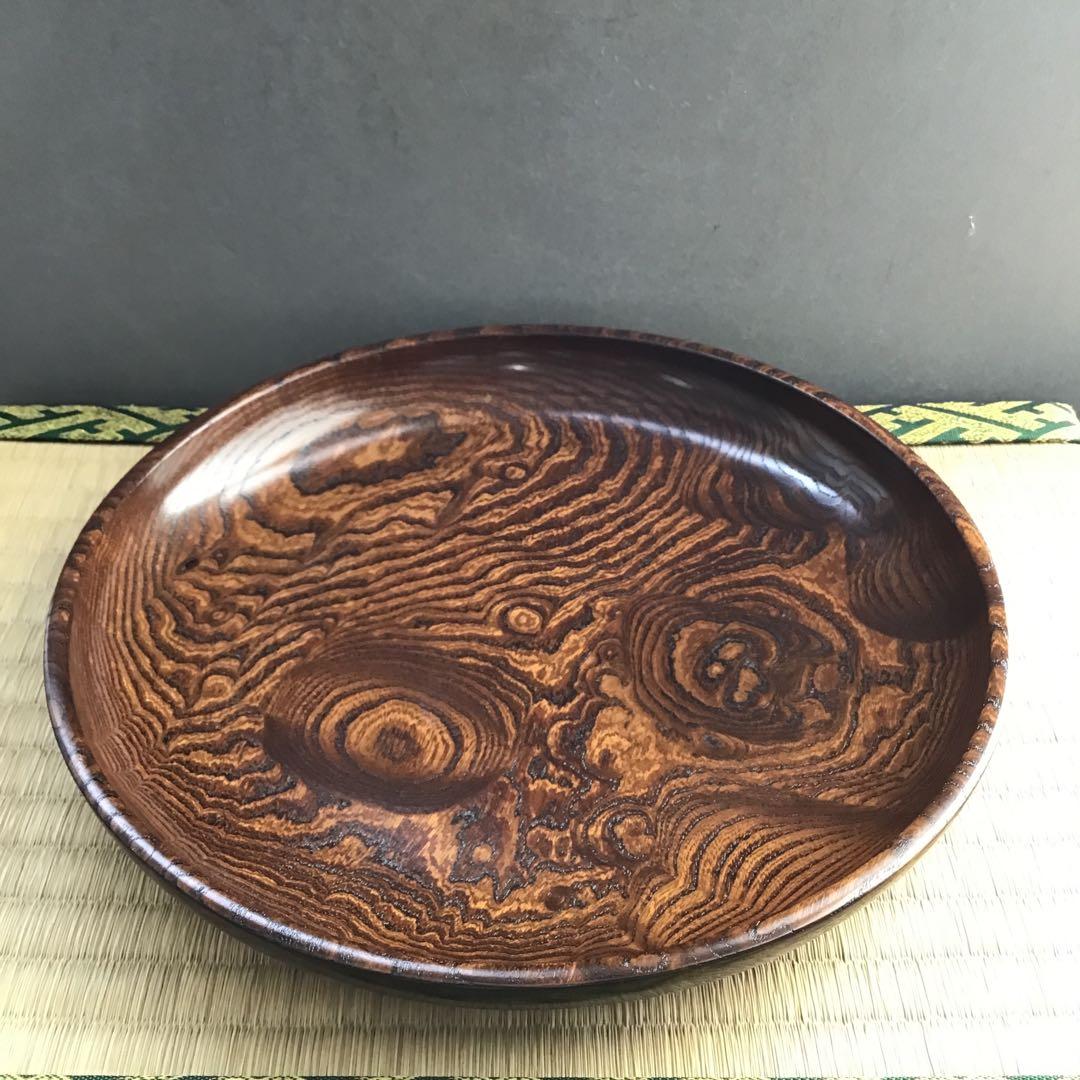 茶道具　菓子器　神代欅菓子盆　木工作家　榮一作　共箱　S284KB