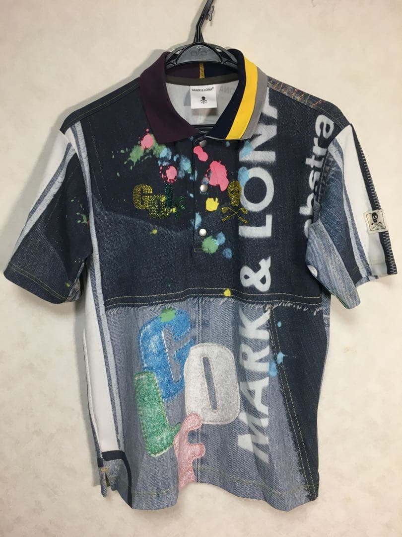 極美品 MARK&LONA マークアンドロナ ポロシャツ 総柄 スカル デニム柄
