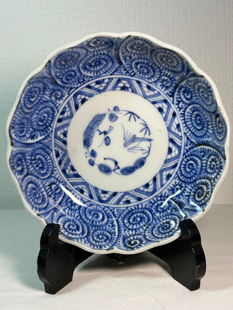 古伊万里染付　たこ唐草 膾皿　4枚 無傷 江戸時代後期(成化年製)
