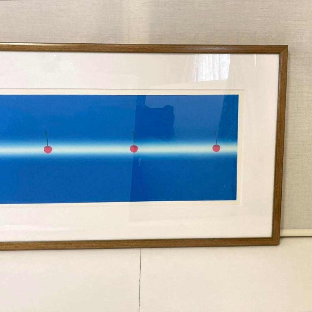 中村憲之 さくらんぼ シルクスクリーン 大型 横長 青色 ポップ モダン レトロ