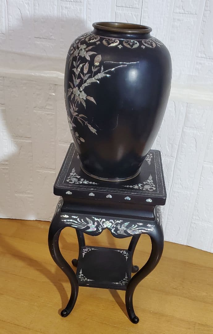 螺鈿細工　 花瓶 花台 セット　 鳳凰 　 漆器　 伝統工芸 韓国 　飾り壺