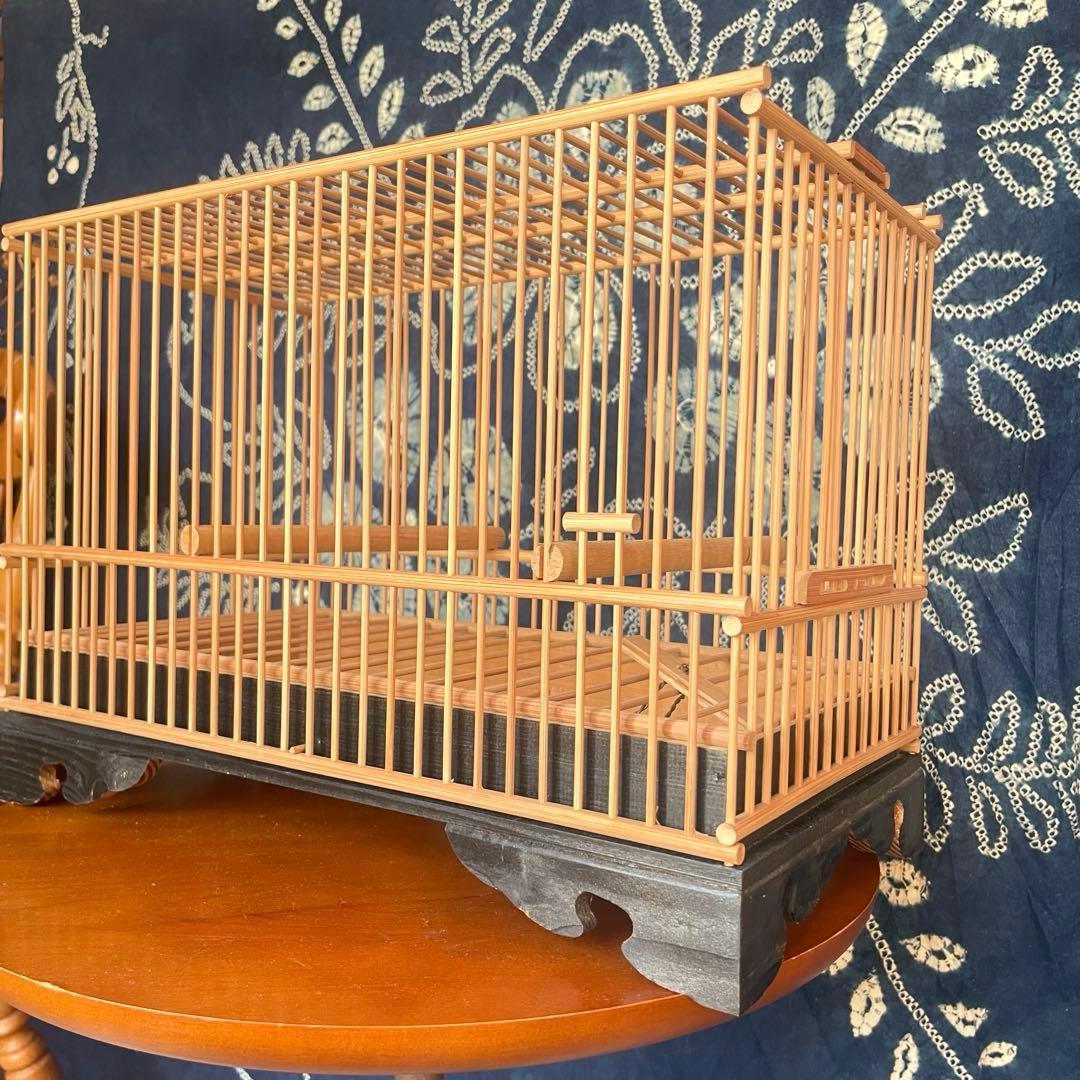 【新品未使用】レトロ　竹製 鳥籠　とりかご　竹細工　伝統品 メジロ籠　猫足