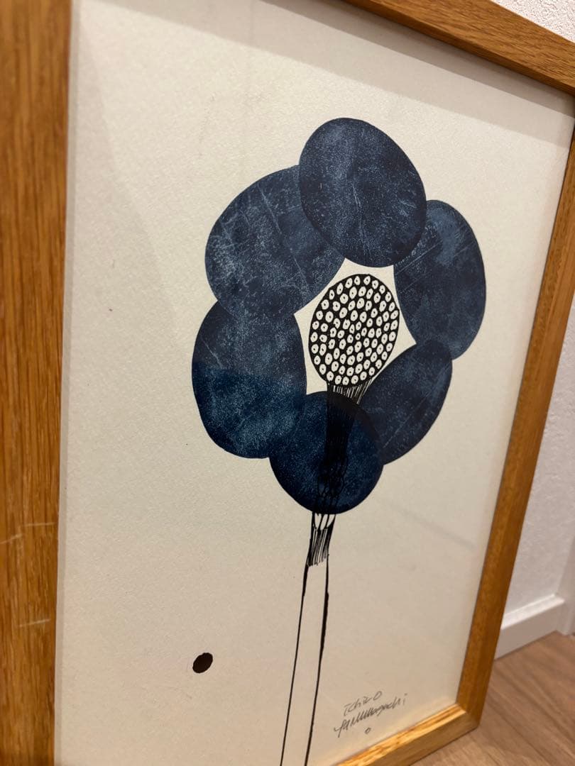 原画　山口一郎 藍色　群青色　花 Sサイズ