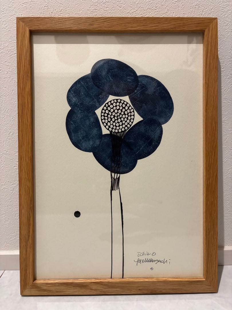 原画　山口一郎 藍色　群青色　花 Sサイズ