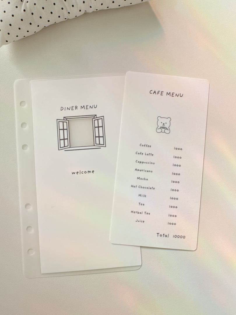 A6 refill MENU with animals 2300円