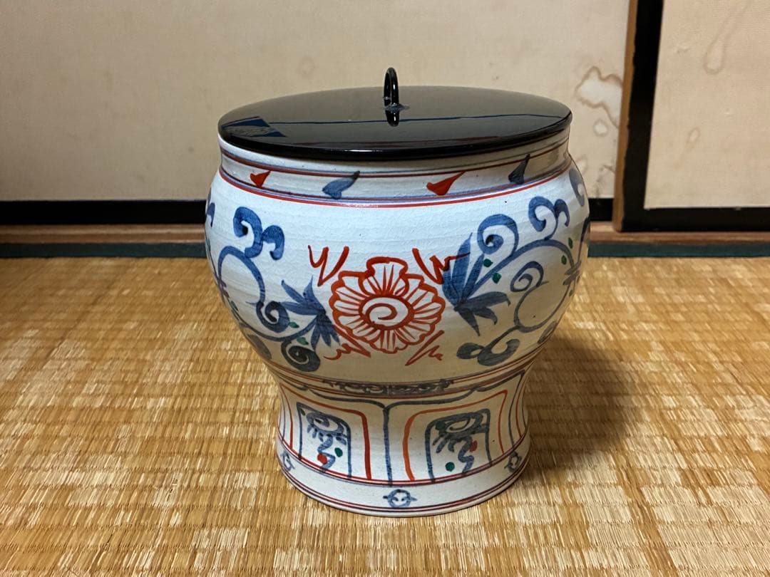 茶道具 紅安南 水指 【黒石窯】印あり 共箱