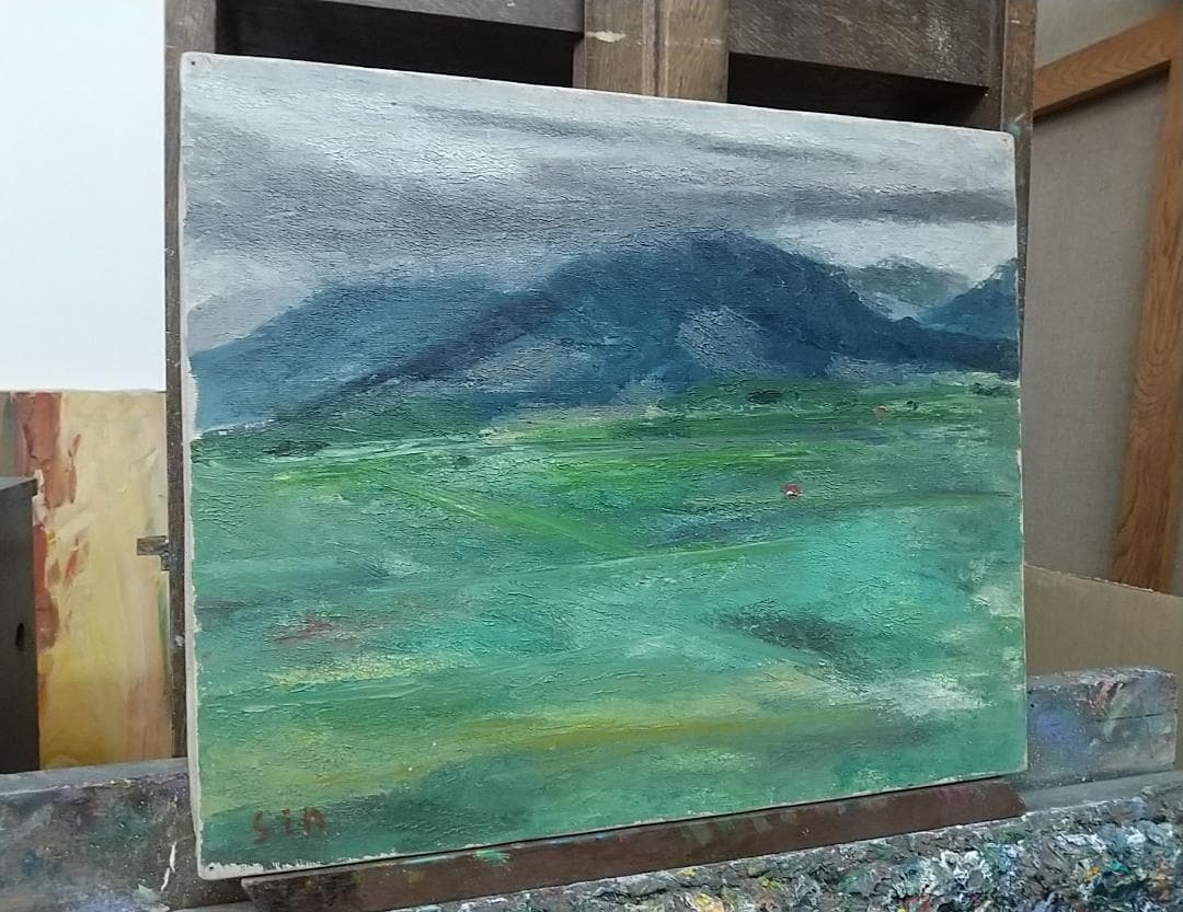 「草原」'60 絵画 F8 油絵 油彩画 アート 風景画