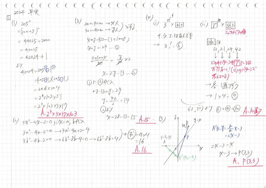 今だけ割引 塾講師オリジナル数学解説 早稲田実業 高校入試 過去問2008-25