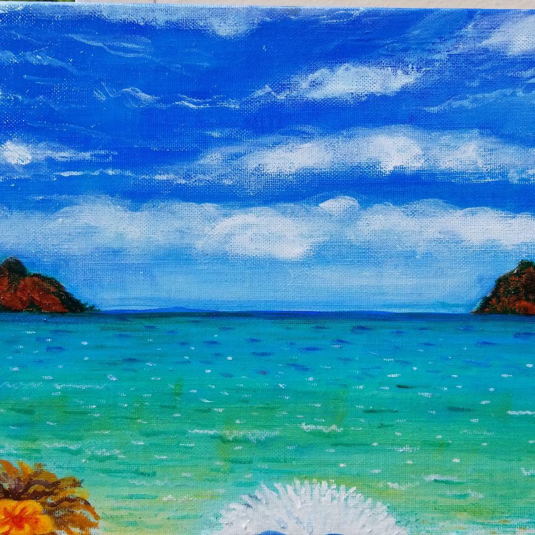 油絵　マミ ラニカイビーチを楽しむキュートな犬たち　大きいキャンバス