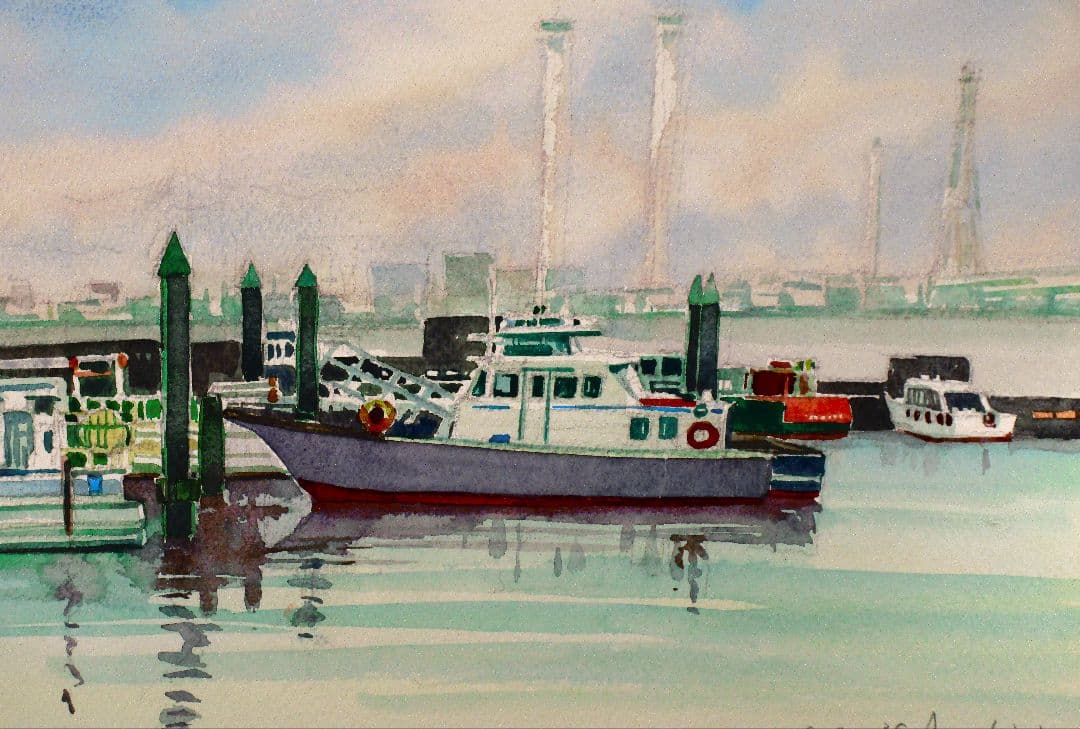 水彩画「山下公園から」