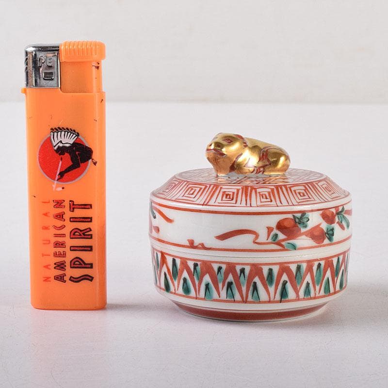 茶道具　京焼　平安　高野昭阿弥造　赤絵金彩　干支丑香合　共箱　V　8003