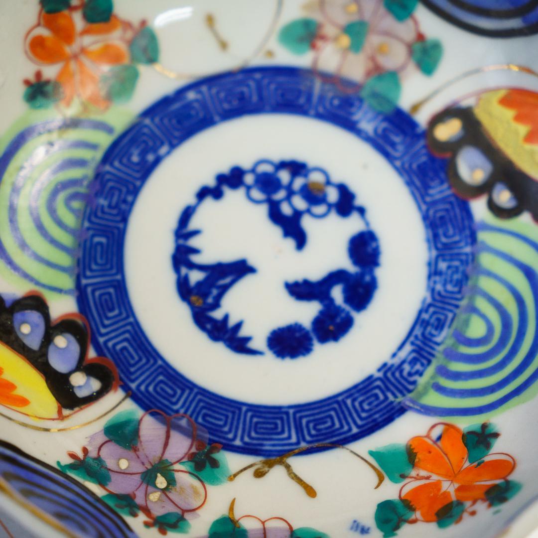 古伊万里　江戸末期～明治 錦手　金彩色絵　膾皿　なます皿　19客　木箱付
