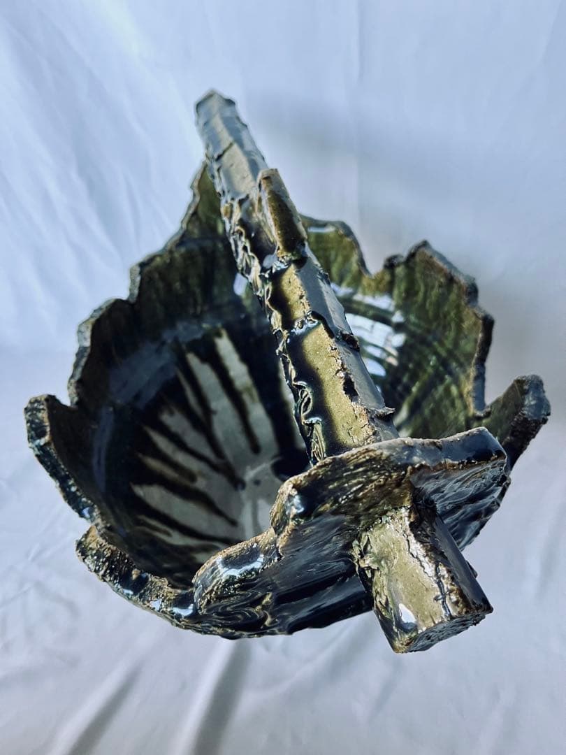 【未使用】高内秀剛 超大型作品 織部舟形 手鉢