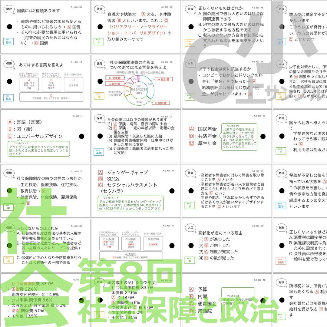 中学受験【6年上 社会・理科全セット1-17回】暗記カード 予習シリーズ 組分け