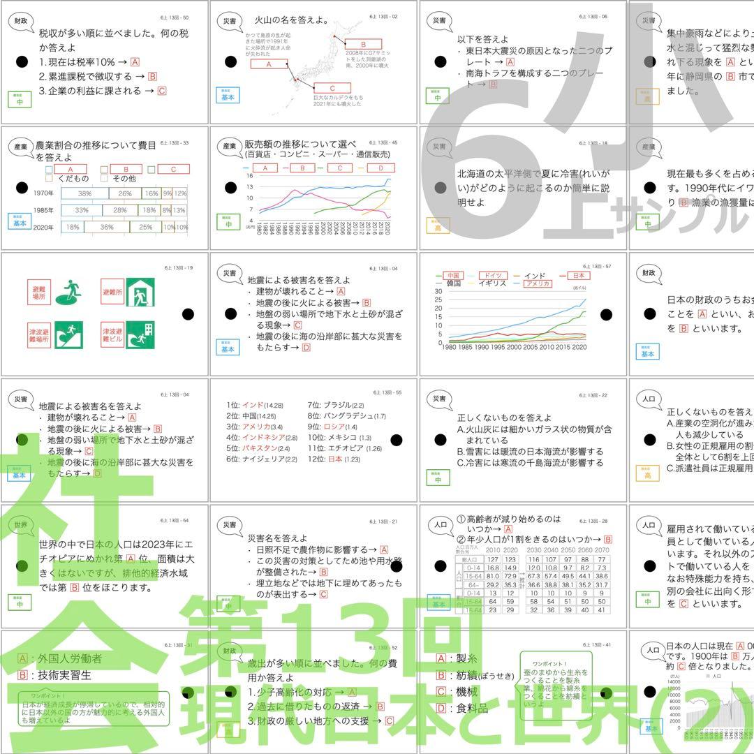中学受験【6年上 社会・理科全セット1-17回】暗記カード 予習シリーズ 組分け