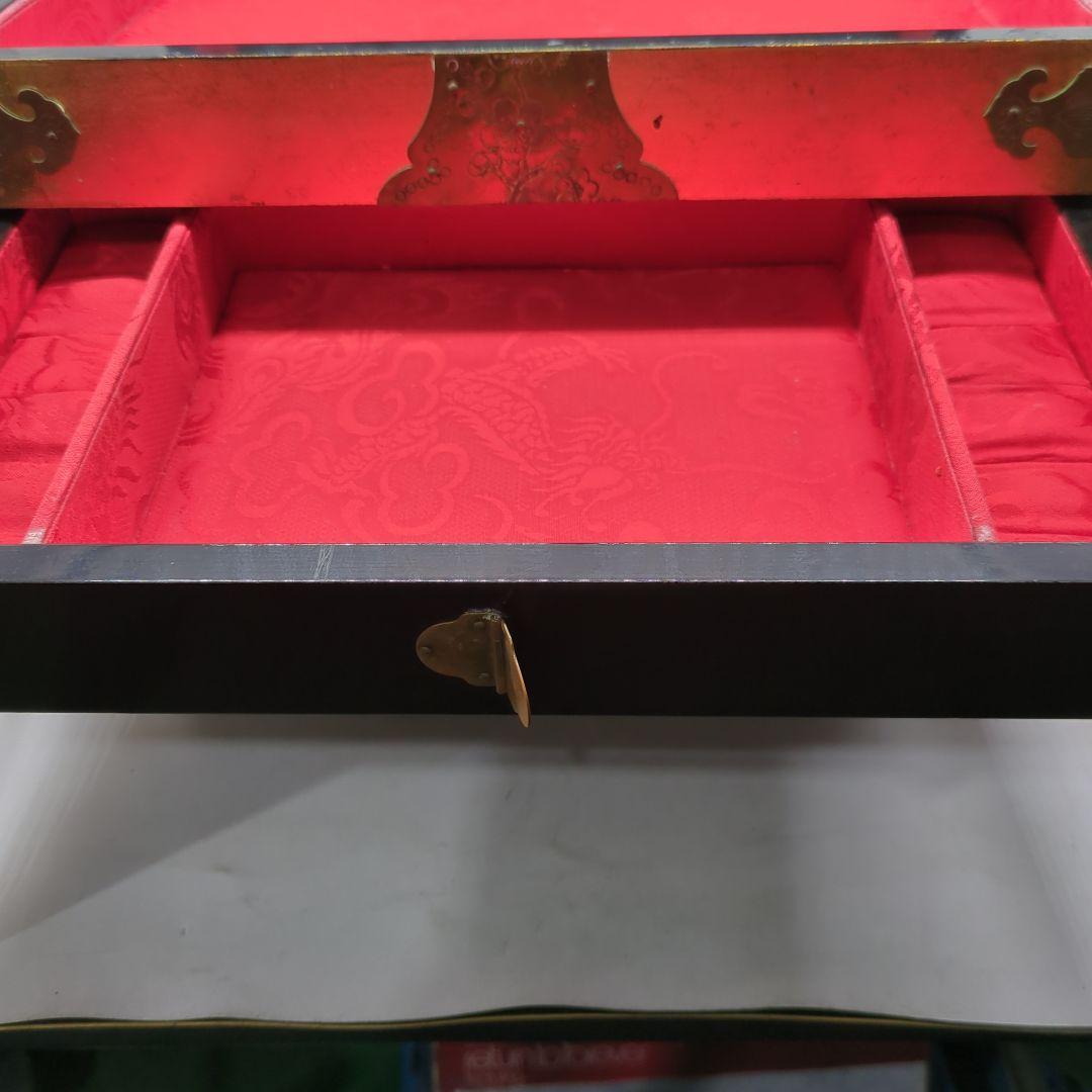 李朝 宝石箱 金箔装飾 花鳥模様 漆塗り　骨董品　時代物　旧家　初出　蔵出