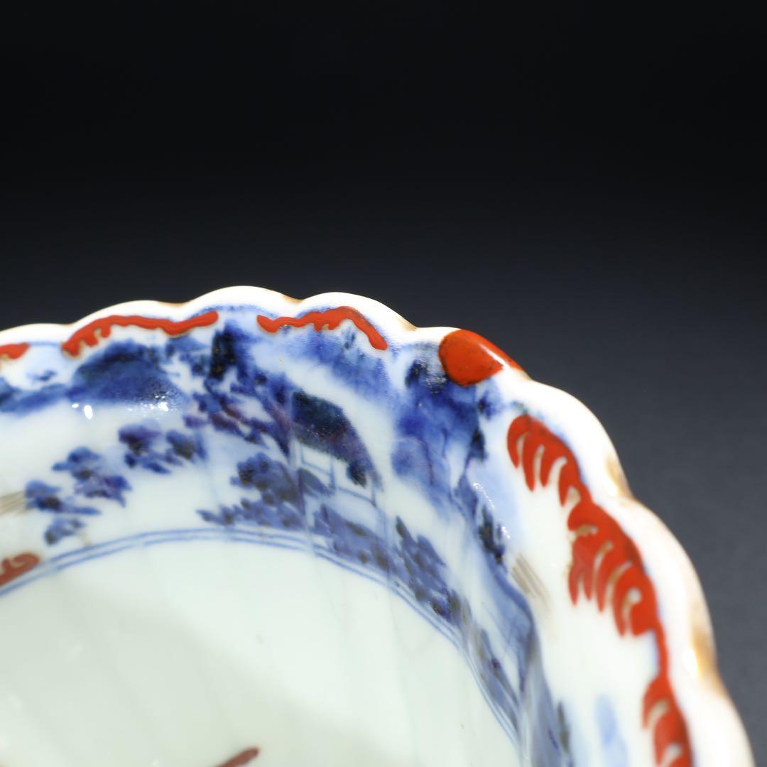 伊万里金襴手花図大向付∅13㎝　骨董　古伊万里　漆直し　R0286w3ダB