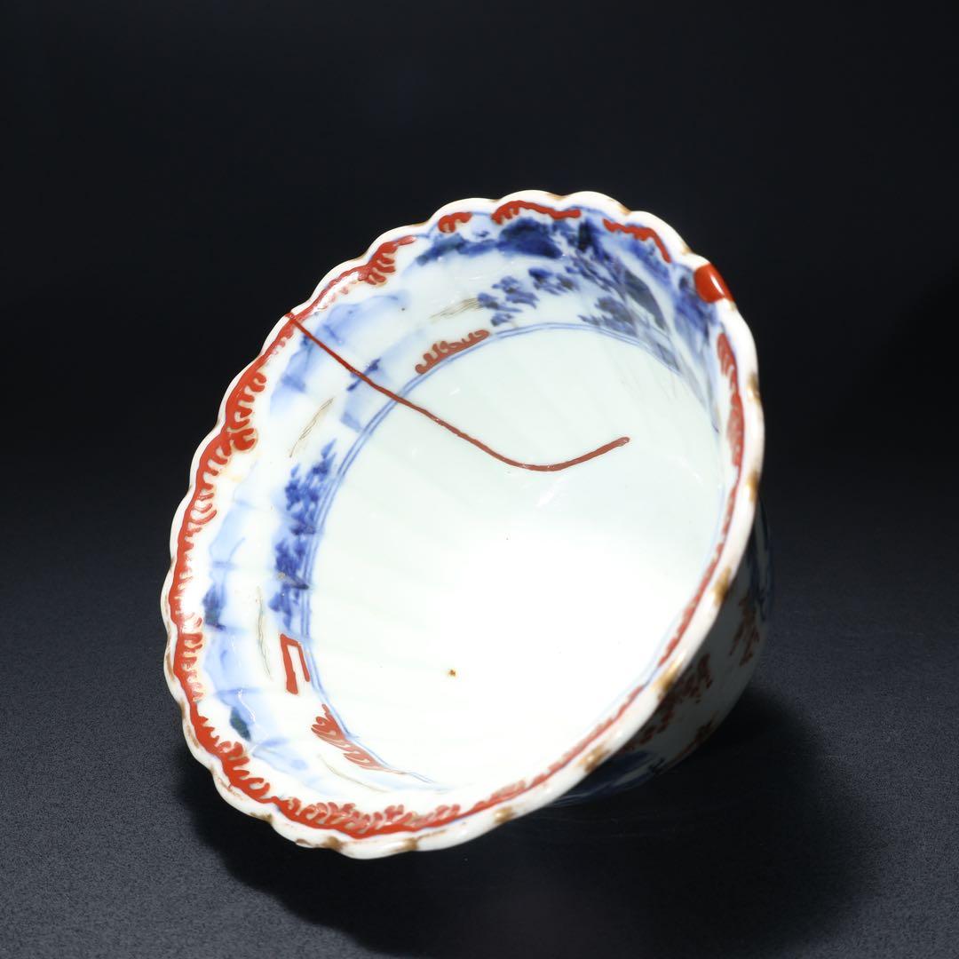 伊万里金襴手花図大向付∅13㎝　骨董　古伊万里　漆直し　R0286w3ダB