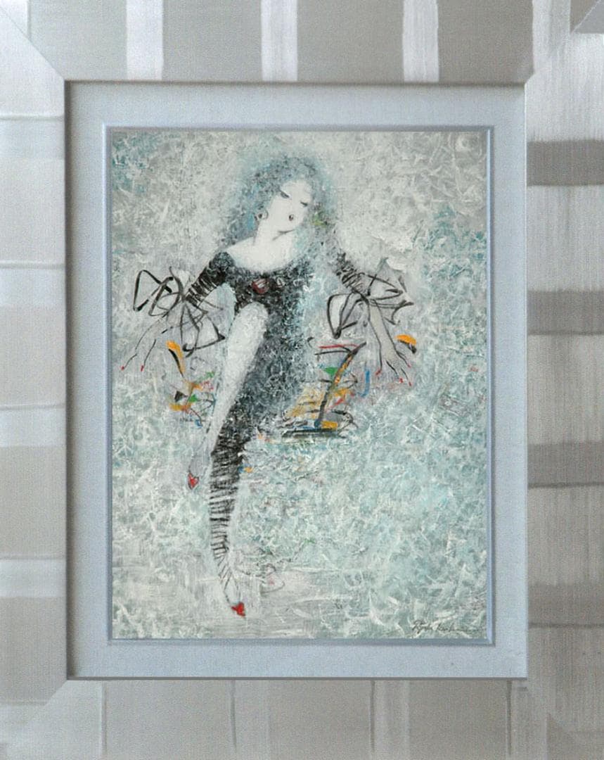 油絵 菅家令子 絵 絵画インテリア額付(白) uF6-010711 人物 女性像