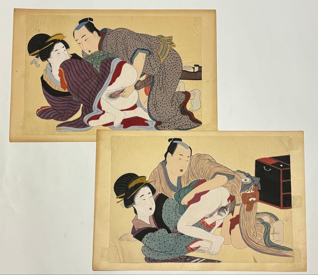 「大判 春画」手書き12枚|艶本 わじるし わ印 日本画 和本
