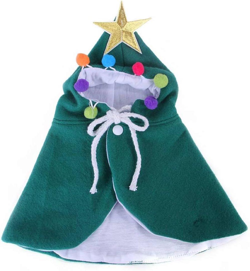 犬の衣装のクリスマスのペットの服 グリーン ポンチョ風 紐付き