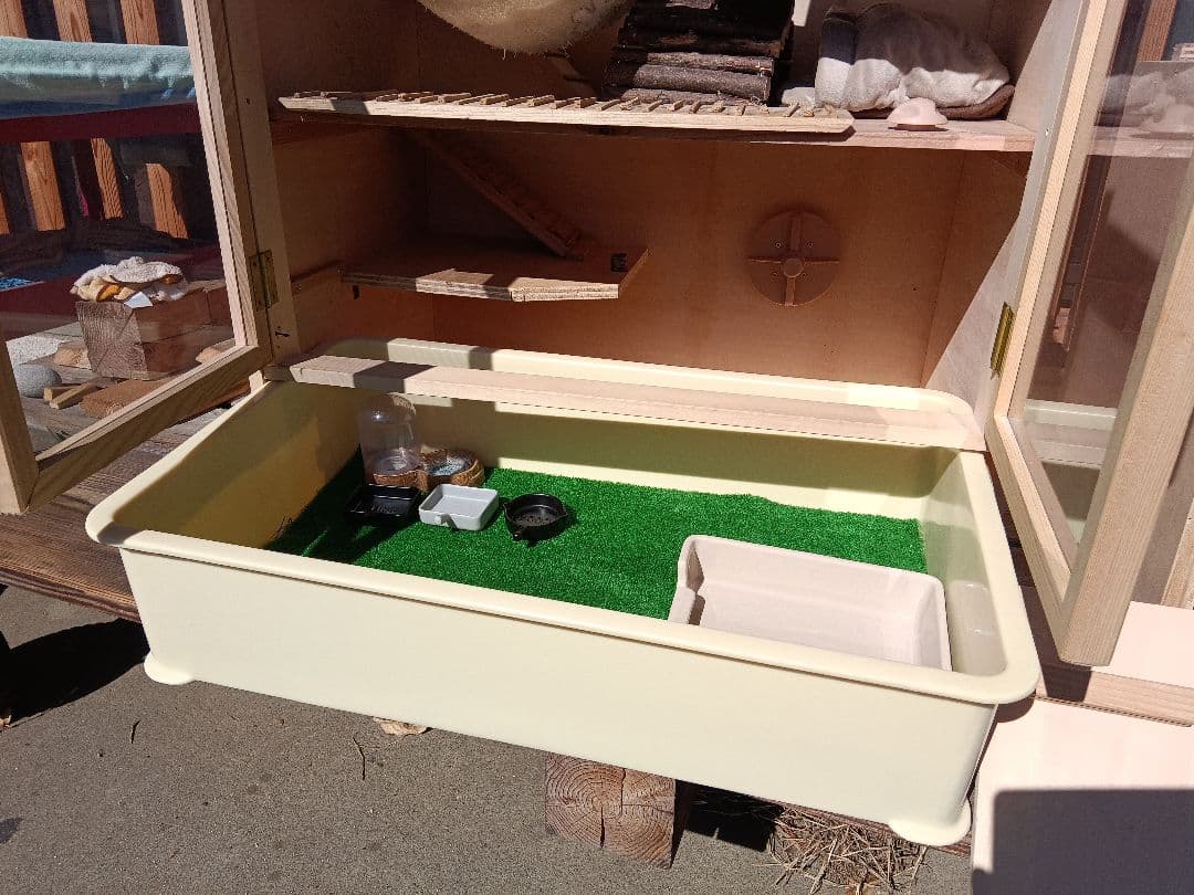 自作のケージ　小動物　ハリネズミ　特大サイズ　フルセット　収納　木製無垢　飼育用