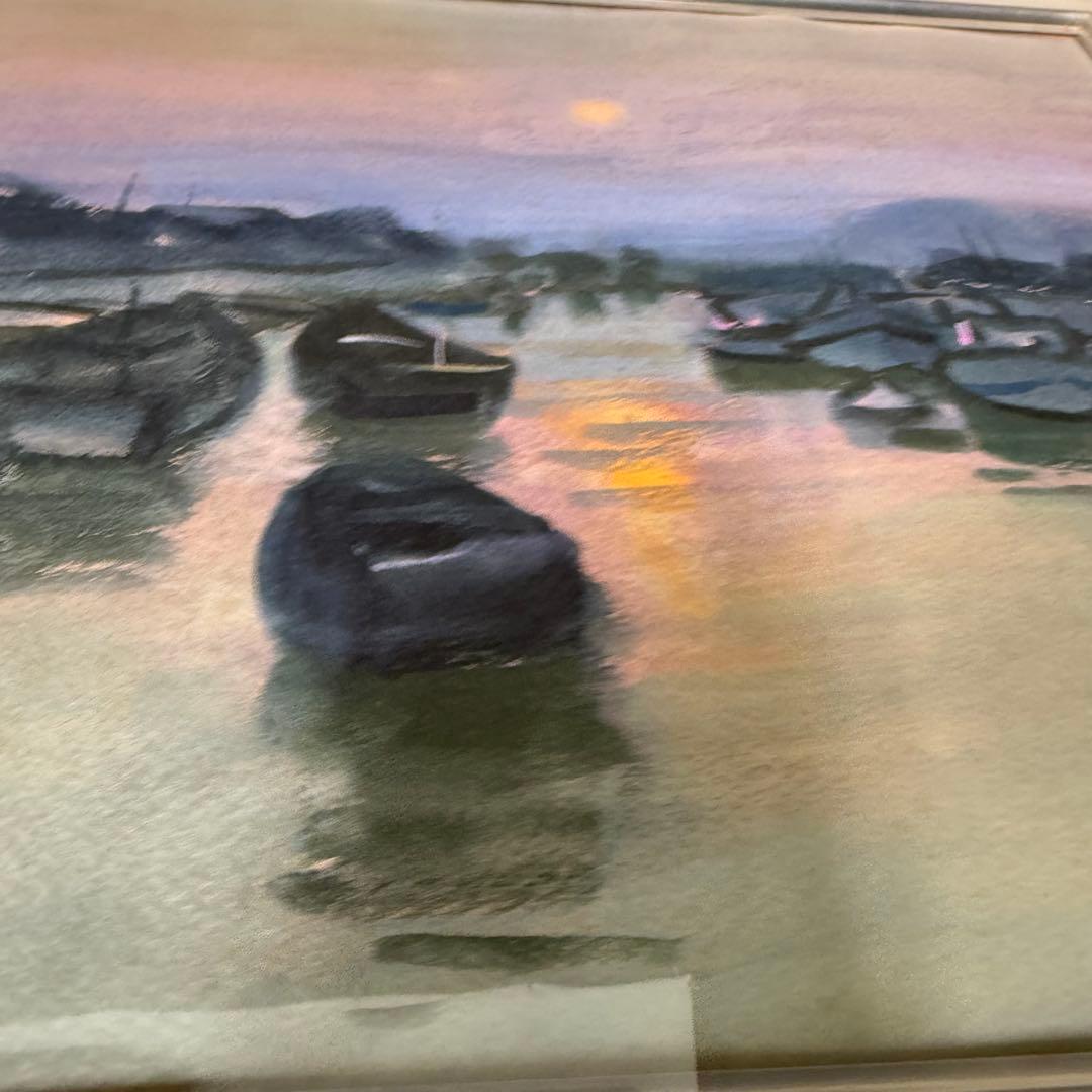 絵画 宮田耕二 船だまり 氷見にて 風景画 水彩画 F6号 直筆 サイン入り