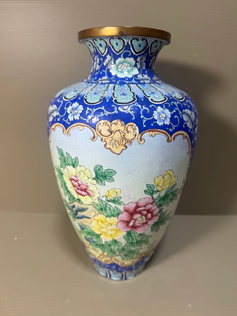 2309 七宝焼　花鳥文　琺瑯　花瓶