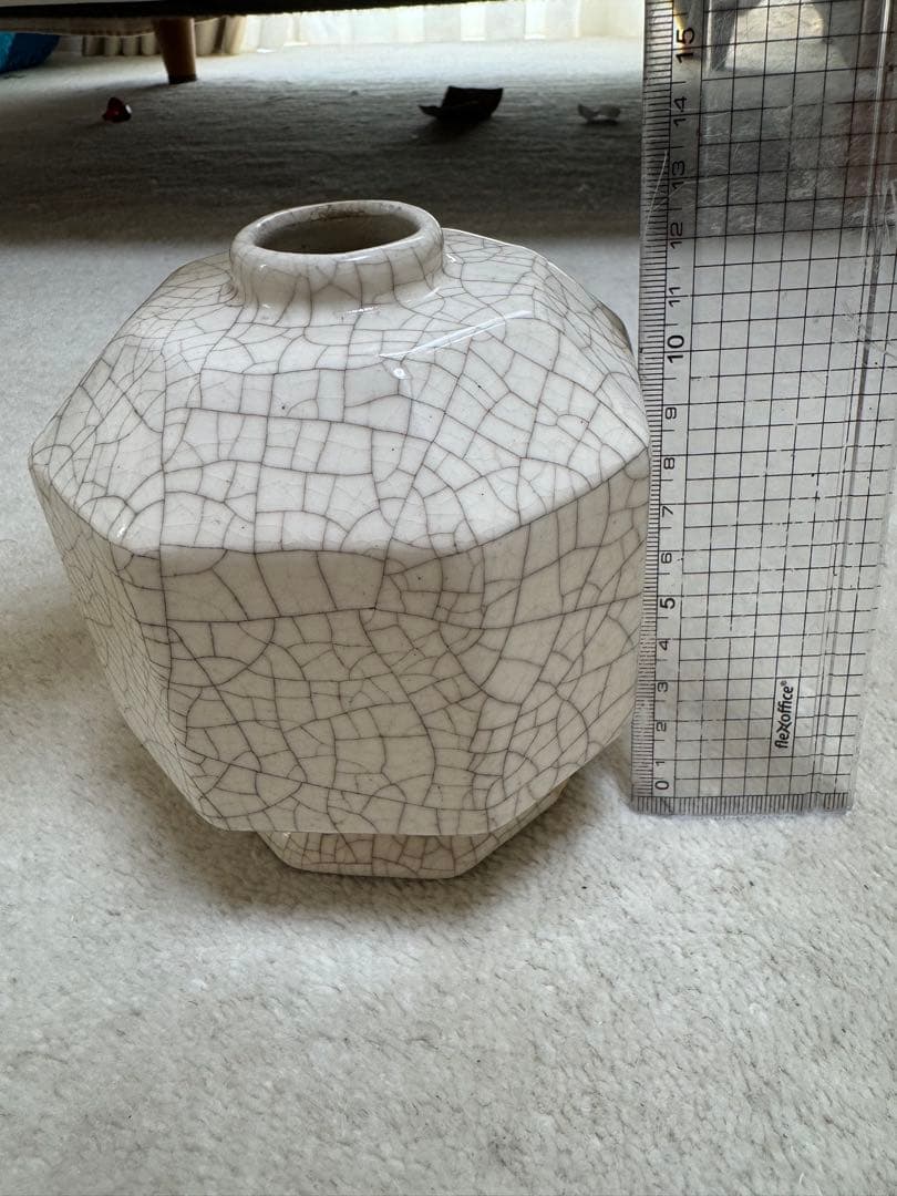 中国美術　八角面取　壺　花瓶　花器　氷裂貫入　骨董