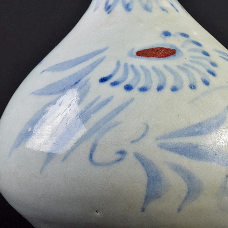 朝鮮美術　李朝　高麗白磁　辰砂染付　花文瓶　壺　M　R7653