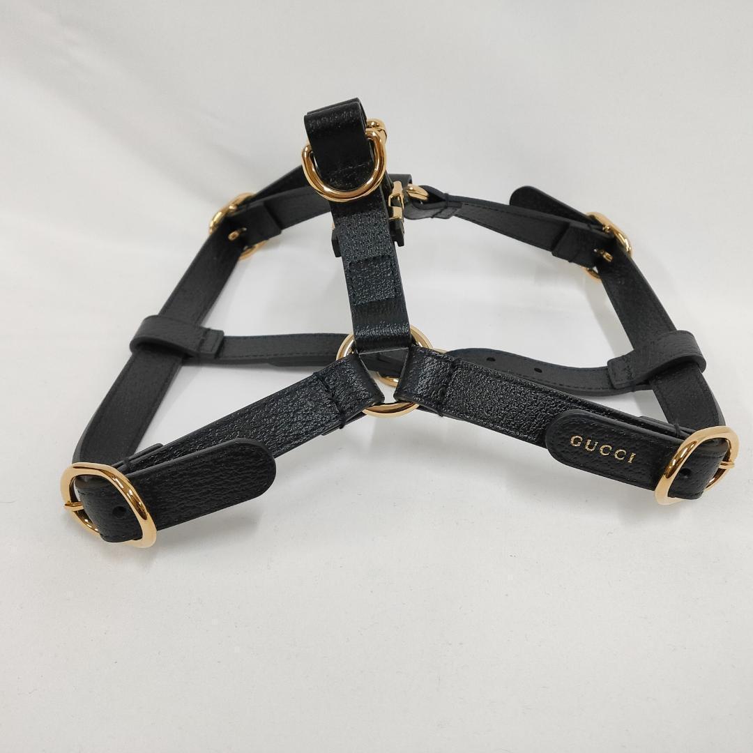 新品 未使用 グッチ インターロッキングG ドッグ ハーネス ブラックレザー