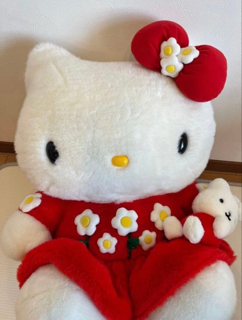 【美品】【希少】ハローキティ ぬいぐるみ 大 特大 花柄ドレス レトロ 限定