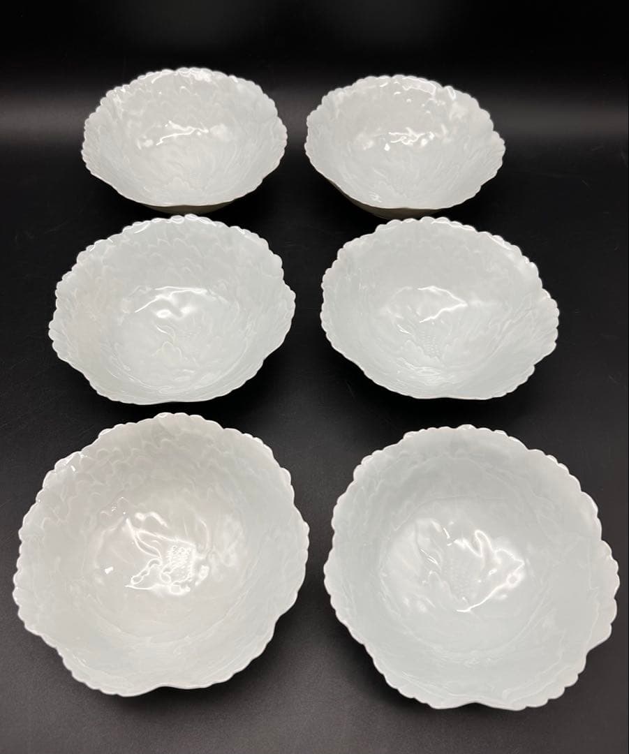 【希少品】樋口一星　白磁　牡丹　中鉢 6客
