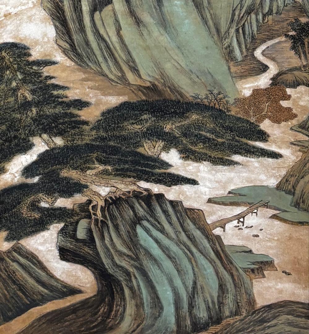 水墨画　掛軸　西嶺春雲図 謝光力画　中国　絵画　山水　張大千大風堂　カラー